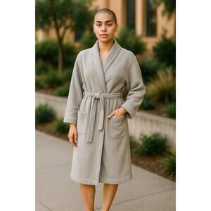 Kassatex New York Hotel Waffle Knit 100% Cotton Robe Grey S/M Memaw EMBROIDERED